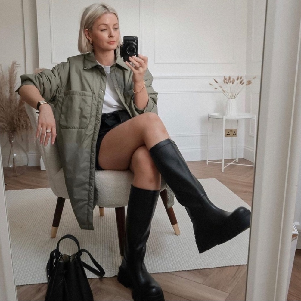 Zara **Blogger Favorite**Sage Green Water Repellant Quilted Shacket
